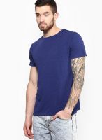 Blue Saint Blue Solid Round Neck T-Shirts