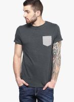 Blue Saint Dark Grey Solid Round Neck T-Shirts