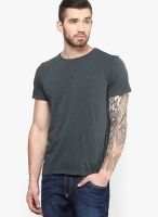 Blue Saint Grey Solid Round Neck T-Shirts