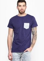 Blue Saint Navy Blue Solid Round Neck T-Shirts