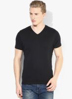 Bossini Black Solid V Neck T- Shirt
