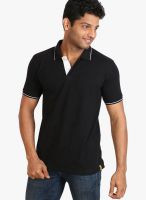 Campus Sutra Black Solid Polo T-Shirts