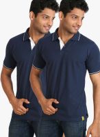 Campus Sutra Blue Solid Polo T-Shirts