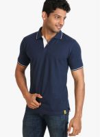 Campus Sutra Blue Solid Polo T-Shirts