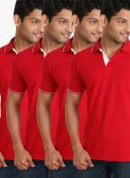 Campus Sutra Red Solid Polo T-Shirts