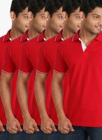 Campus Sutra Red Solid Polo T-Shirts