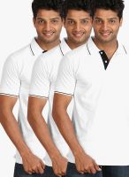 Campus Sutra White Solid Polo T-Shirts