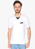 Campus Sutra White Solid V Neck T-Shirt