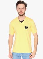 Campus Sutra Yellow Solid V Neck T-Shirt