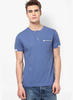 Cherymoya Blue Solid Henley T-Shirts