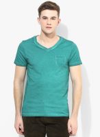 FREECULTR Green Solid V Neck T-Shirt