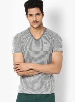 FREECULTR Grey Striped V Neck T-Shirt