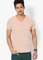 FREECULTR Orange Striped V Neck T-Shirts