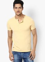 FREECULTR Yellow Solid Henley T-Shirts