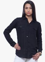 Faballey Navy Blue Solid Shirt