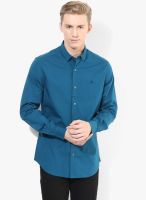French Connection Blue Solid Slim Fit Casual Shirt