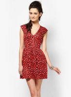 French Connection Red Colored Printed Skater Dress