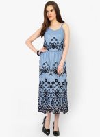 Global Colours Blue Colored Embroidered Maxi Dress