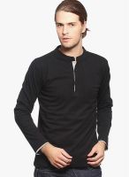 Gritstones Black Solid Henley T-Shirts