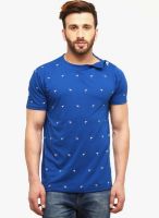 Gritstones Blue Printed Round Neck T-Shirt