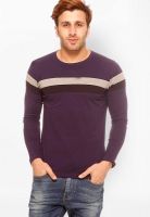 Gritstones Purple Solid Round Neck T-Shirt