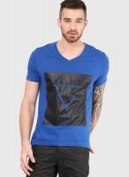 Incult Navy Blue Printed V Neck T-Shirts