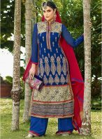 Inddus Blue Embroidered Dress Material