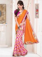 Inddus Orange Embroidered Saree