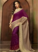 Inddus Purple Embroidered Saree