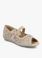 J Collection Beige Lazer Cut Bow Peep Toes