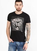 Jack & Jones Black Printed Round Neck T-Shirts