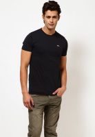 Jack & Jones Black Solid Round Neck T-Shirts