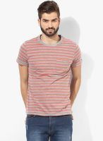 Jack & Jones Grey Striped Round Neck T-Shirts