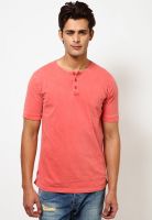 Jack & Jones Red Solid Round Neck T-Shirts