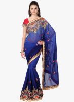 Janasya Blue Embroidered Saree