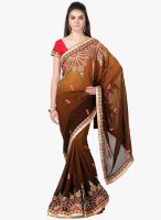 Janasya Brown Embroidered Saree