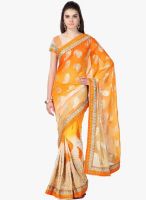 Janasya Orange Embroidered Saree