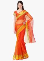 Janasya Orange Striped Saree