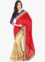 Janasya Red Embroidered Saree