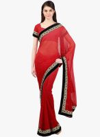 Janasya Red Solid Saree