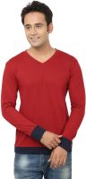 Jangoboy Solid Men's V-neck Red T-Shirt