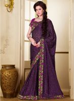 Kalista Fashions Purple Embroidered Saree