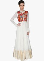 Label Ritu Kumar Off White Colored Embroidered Maxi Dress