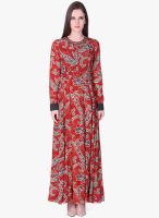 Label Ritu Kumar Red Colored Printed Maxi Dress