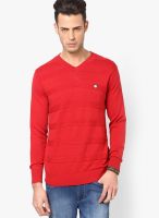 Lawman Pg3 Red Solid V Neck T-Shirts