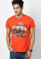 Lee Orange Printed Round Neck T-Shirts