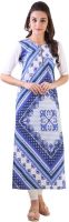 Libas Printed Women's Straight Kurta(White, Blue)