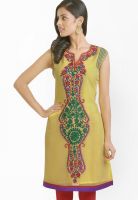 Libas Yellow Embroidered Kurtas