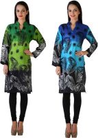 MDR Casual Printed Women's Kurti(Pack of 2, Green, Blue)