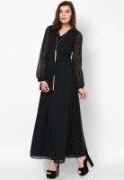 MIAMINX Black Colored Solid Maxi Dress